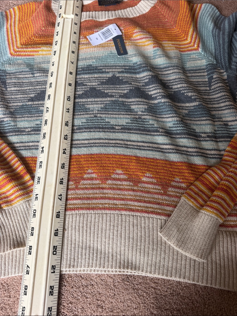 Pendleton womens aztec Crewneck Sweater in Orange, Blue, Cream small new! - Picture 2 of 5